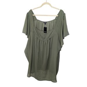 Torrid Sheer Green Short Sleeve Gold Stripe Blouse Shirt Top Womens Size 6X